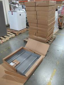 lot 256 image: 12 Steel Retail Display Shelves 27 34 W X 29 34 L. In Grey.