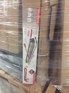 Full Pallet lot Assorted Tools and lighting includes Truck Tool box , Vanity Top, ZTR aerator, safe,  LED low voltage pathway light professional tile cutter and more condition varies from fair to in like new condition