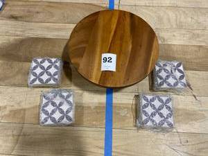 lot 92 image: Home Dcor Lot- LIFVER Absorbant Coasters Square WhiteGrey Flower (12pcs)  and (1) Wood Table Top Organizer Pedestal Riser