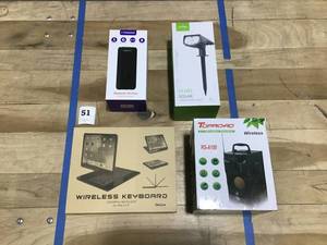 lot 51 image: Electronics Mixed Lot- Tronsmart Wireless Speaker, Litom Sola Landscape Light, Toproad Wireless Speaker, Wireless Keyboard For iPad
