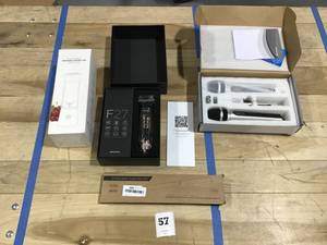 lot 57 image: Lot of 4 Electronics-Alvoxcon UHF Microphone Kit, Wireless Motion Sensor LED Kit, Geedar RFCD-F27 Trimmer, ZDK-C8 Rechargable Portable Juicing Cup,