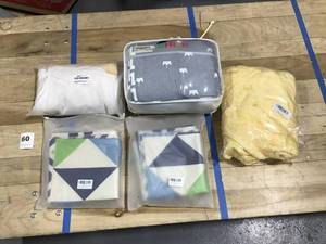 lot 60 image: Mixed Lot of 5-C001 Jhion Portable Baby Lounger, Stuffed Animal Storage,  Warm Sheep Burrito Blanket, Hishexin Set of 8 Pillow Covers Blue Green