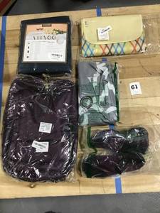 lot 61 image: Mixed Lot of 5-Oasm Picnic Blanket, Veeyoo 120in Round Table Cloth, KOPACK Slim Laptop Backpack, Shower Curtain White Grey, Slow Man 3.7 Running Shoes Purple