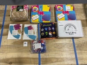 lot 75 image: Birthday Party Lot- Mixed lot of party dcor, party favors, glow pods, Luau pack, Unicorn party pack 75 items