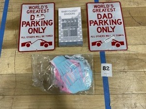 lot 82 image: New Baby Lot - (1) BUBALOO BABY Baby Closet Dividers set of 7 dividers, (1) 36 Gender Reveal Balloon (She or He) and (2) Dad Parking Sign Gift