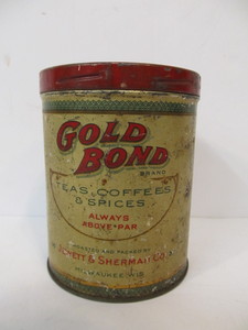 lot 50 image: Vintage 1920s GOLD BOND COFFEE Advertising Can
