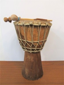 lot 61 image: Vintage Hand Made African Animal Hide Drum