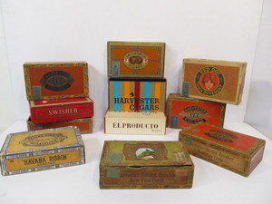 lot 65 image: Lot of 11 Vintage Advertising Cigar Boxes