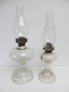 lot 25 image: Pair of antique Glass Oil Lamps