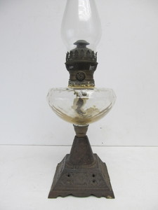 lot 26 image: Unusual Antique DITMAR German Oil Lamp w Cast Iron Base