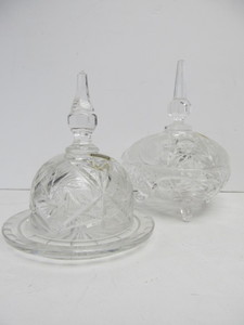 lot 27 image: Vintage Lead Crystal Butter Dish & Candy Jar