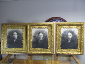 lot 74 image: 3 Large Ornately Framed Antique Portrait Photos