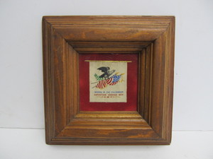 lot 19 image: Framed Original Columbian Exposition Chicago 1893 Patriotic American Eagle Souvenir Ribbon