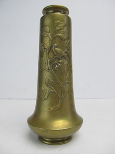 lot 43 image: Vintage Solid Chased Brass Vase wBirds