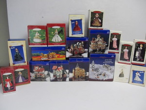 lot 79 image: Lot of Mint in Box Christmas Ornaments Cottages Barbie etc