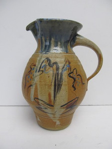 lot 86 image: Signed Mid Century Stoneware Pottery Pitcher