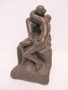lot 91 image: Vintage Embracing Couple Painted Ceramic Sculpture - After The Kiss by Rodin