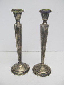 lot 98 image: Antique Arts & Crafts Era Weighted Sterling Candlesticks