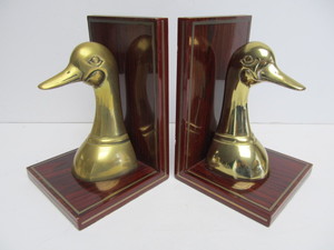 lot 99 image: Nice Solid Brass Duck Head Bookends