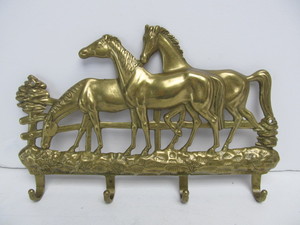 lot 163 image: Solid Brass Kitchen Utensil Rack wHorses