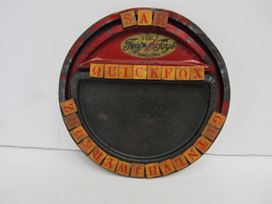 lot 168 image: Antique Tin Childs Spelling Toy wWood Letters