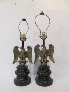 lot 107 image: Pair of Vintage Patriotic Cast Metal Eagle Table Lamps