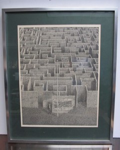 lot 118 image: Very Cool Vintage Signed Engraving Print - The Maze