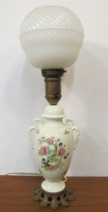 lot 131 image: Antique Porcelain Handled Vase Table Lamp wRound White Globe
