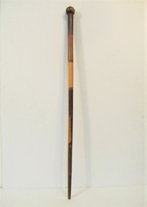 lot 135 image: Vintage Inlaid Multi-Wood Ball Handled Walking Stick