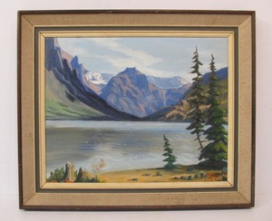 lot 153 image: Nice Vintage Signed Original Landscape Lake Scene Oil Painting by James Thurber