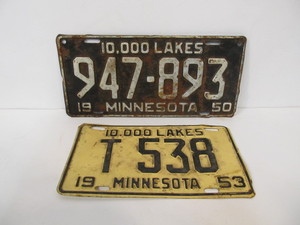 lot 201 image: 2 Vintage 1950s Minnesota License Plates