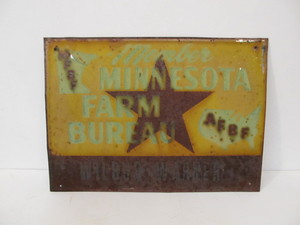 lot 202 image: Orig Vintage MINNESOTA FARM BUREAU Embossed Tin Sign