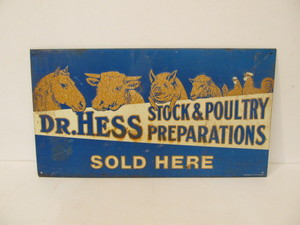 lot 203 image: Vintage Style Dr. Hess Livestock Farm Embossed Tin Sign