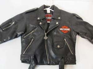 lot 212 image: Genuine Leather HARLEY DAVIDSON Childs Motorcycle Jacket Size 7