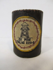 lot 216 image: Original WW2 Era POW & American Flag Military Patches Folk Art Dice Holder