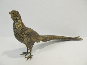 lot 200 image: Vintage Cast Metal Pheasant Sculpture Figurine Italian Gold Tone Stamped