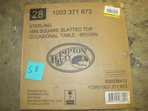 lot S8 image: Hampton Bay 18 in. Commercial Aluminum Square Outdoor Patio Slat Top Side Table in Brown