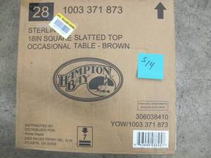 lot S14 image: Hampton Bay 18 in. Commercial Aluminum Square Outdoor Patio Slat Top Side Table in Brown