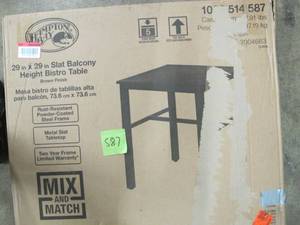 lot S87 image: Hampton Bay Mix and Match Metal Balcony Height Outdoor Bistro Table with Slat Top