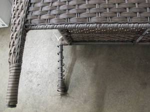lot S26 image: Hampton Bay Mix and Match Brown Wicker Outdoor Stack Loveseat with Beige Cushion - Damaged