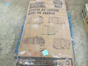lot S59 image: Arrow Newport 10 ft. W x 8 ft. D 2-Tone Eggshell and Coffee Galvanized Metal Shed with Galvanized Steel Floor Frame Kit