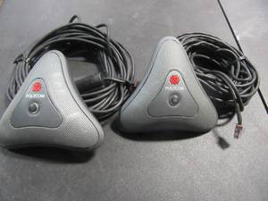lot 69 image: Pair of Polycom Speaker Phones with wiring.