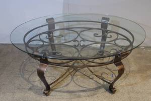 lot 1 image: Ornate Metal & Glass-top Coffee Table