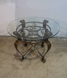 lot 2 image: Ornate Metal & Glass-top Side Table