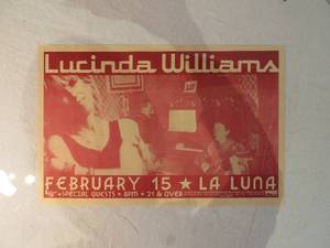 lot 45 image: VINTAGE Lucinda Williams Concert Poster