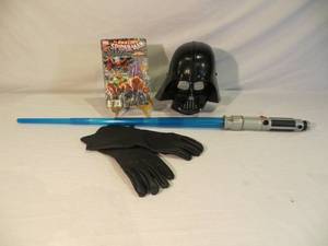 lot 26 image: Spiderman Comic & Darth Vader Costume Accessories