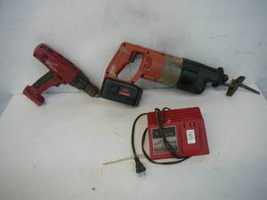 lot 2 image: Milwaukee 18 Volt, Sawzall, Hammer Drill, Charger, & Bag