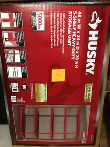lot 1 image: Husky 48 in. W x 78 in. H x 24 in. D RedBlack Steel 5-Shelf Garage Shelving Unit not used
