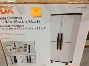 lot 11 image: HDX 27 in. W 4 Shelf Plastic Multi-Purpose Cabinet in Gray in good condition