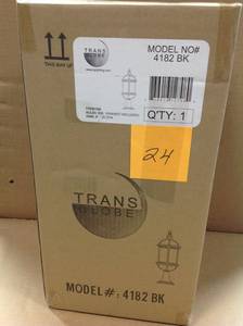 lot 24 image: Bel Air Lighting Atrium 1-Light Outdoor Black Post Top Lantern with Clear Glassopen box in like new condition